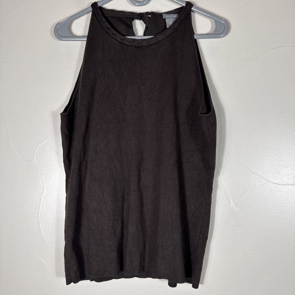 Ann Taylor  Braided Neckline Tank Top Dark Brown Stretchy Polyester‎ Xl